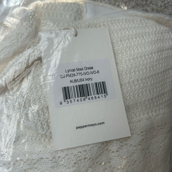 NWT Peppermayo White Sleeveless Knit Drop Waist Maxi Dress Scoop Back Size 4 - Picture 5 of 5